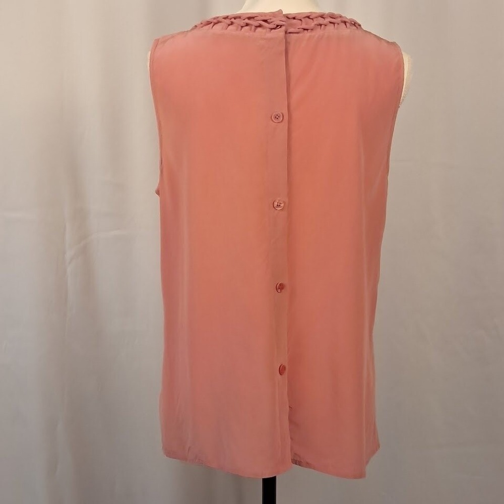 TALBOTS 16 100% Silk Sleeveless Blouse Braided‎ Neckline Button Back Dusty Pink - Picture 4 of 5